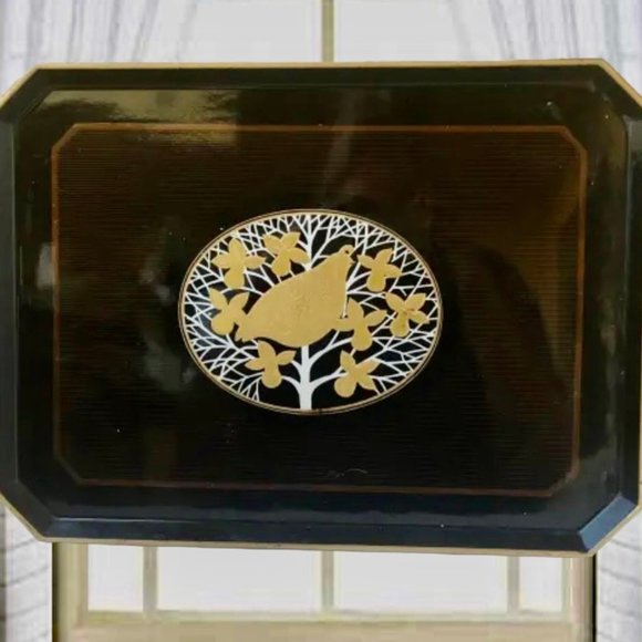 OTAGIRI Japan Vintage Lacquerware Serving Tray Quail Bird Black Brown Gold - Picture 2 of 9